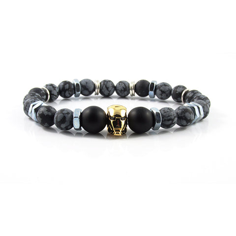 18kt. Gold Plated Iron Man | Matte Onyx x Matte Snowflake Obsidian x Bolts