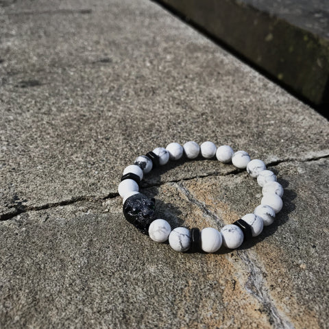 Panther | White Greek Howlite x Matte Black Bolts