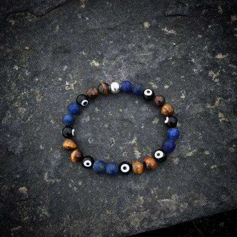 Black Evil Eye | Faceted Tiger Eye x Matte Lapis Lazuli